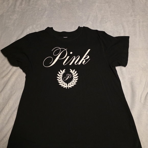 PINK Victoria's Secret Tops - PINK Victoria's Secret Black Tee with White Logo